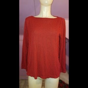 J Jill black Red Buttons Plaid Check Ponte top